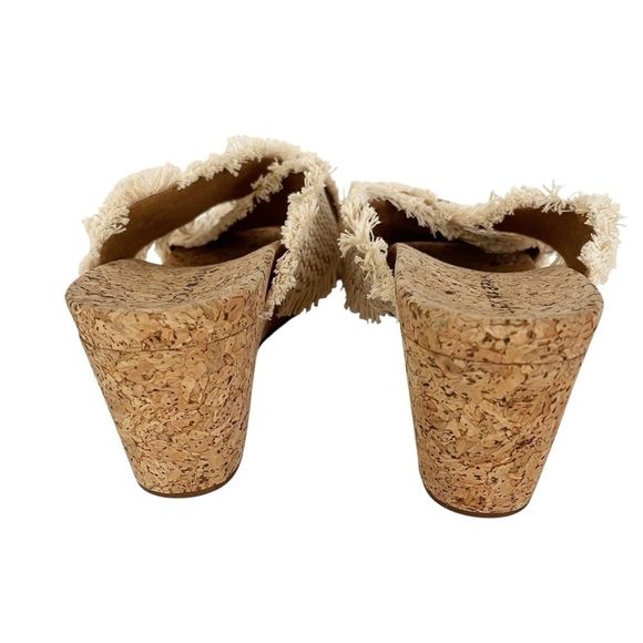 Lucky Brand Sandals Women's Sz 10 Khillian Stone Open Toe Woven Cork Wedge Slide - Picture 6 of 9